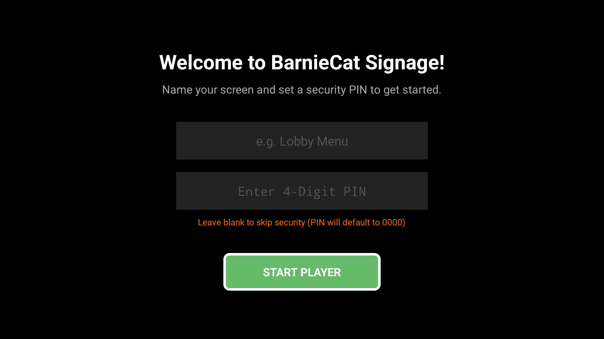 Setup Name and PIN Screen